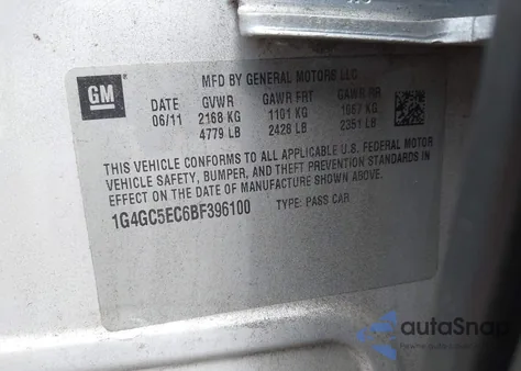 2011 Buick Lacrosse Cxl from USA, damaged, VIN 1G4GC5EC6BF396100